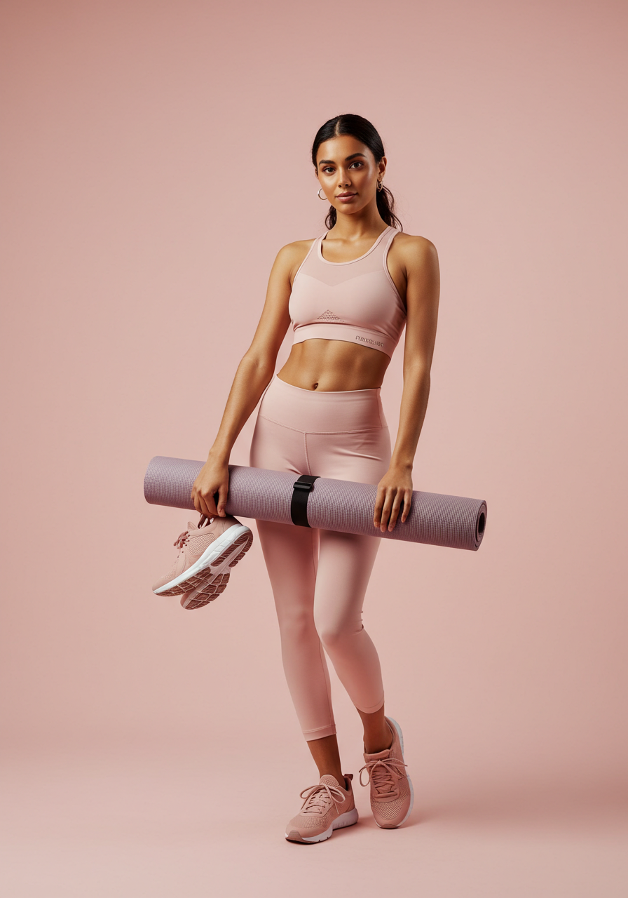 Women's Pink Activewear Set with Yoga Mat