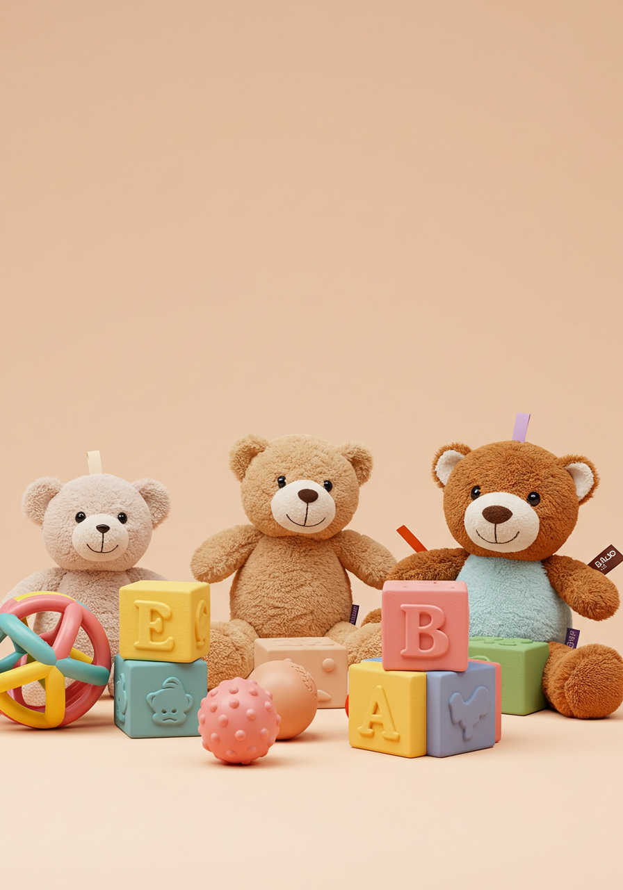 Baby Toy Set: Stacking Rings, Plush Bear & Teething Ring